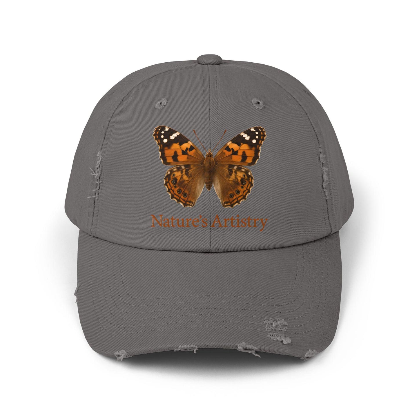 Nature-Inspired Distressed Cap, Nature's Artistry Hat, Butterfly Cap, Unisex Fashion Accessory, Outdoor Gear, Summer Gift