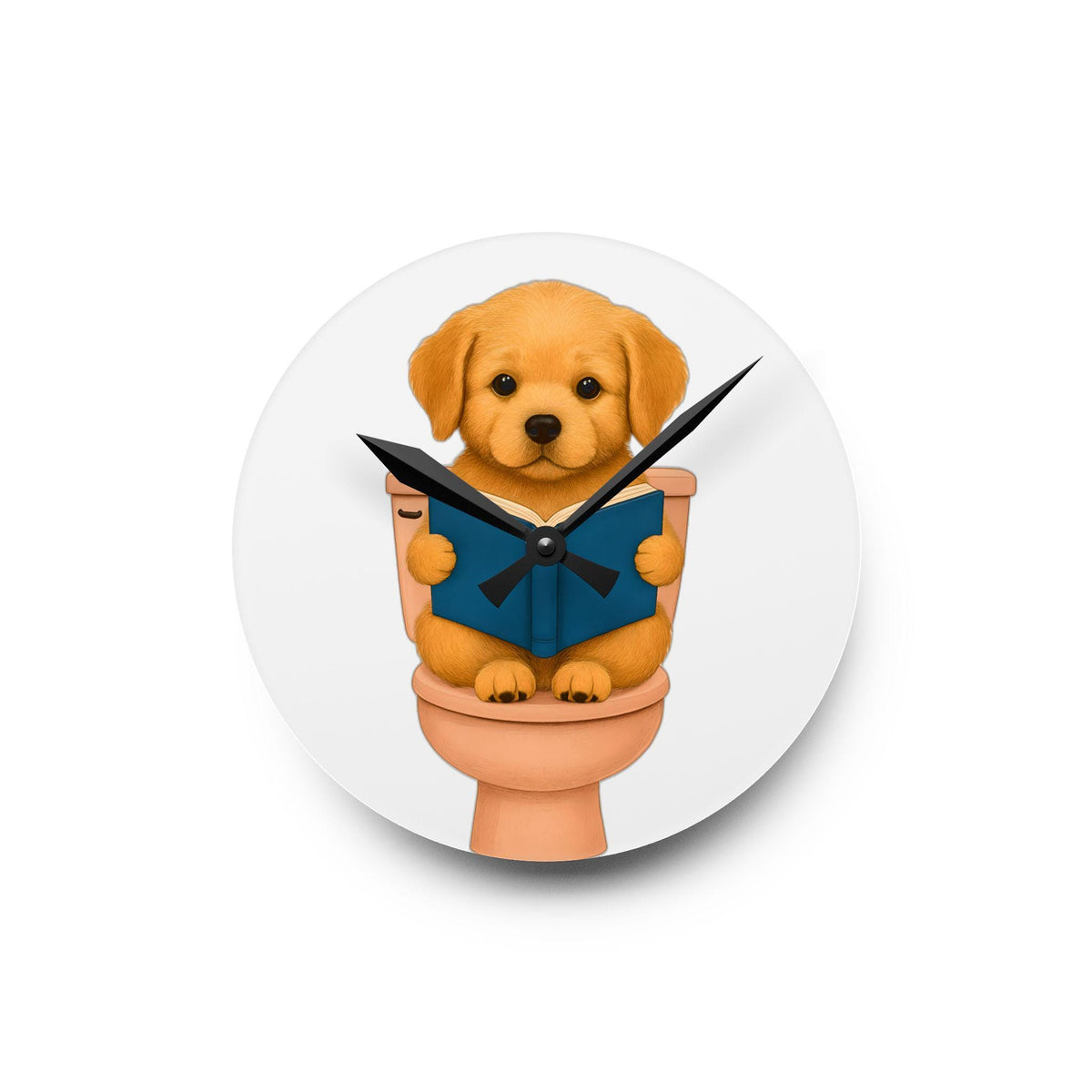 Cute Puppy Reading Acrylic Wall Clock | Dog Lover Gift, Pet Decor, Fun Home Accent, Kids Room Wall Art, Novelty Clock