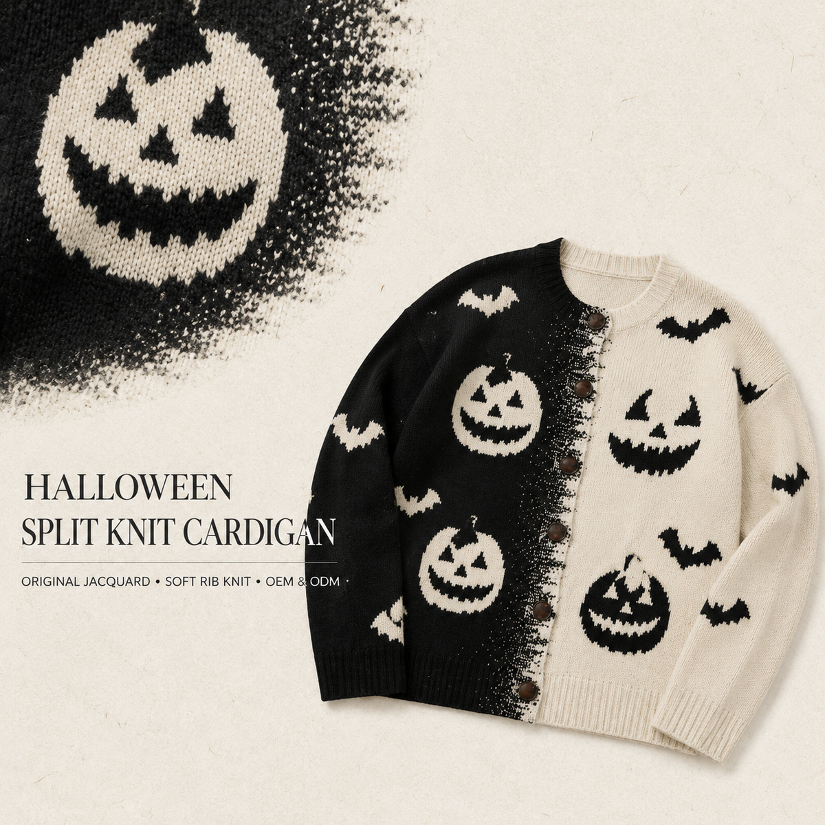 Split Pumpkin Halloween cardigan productfoto