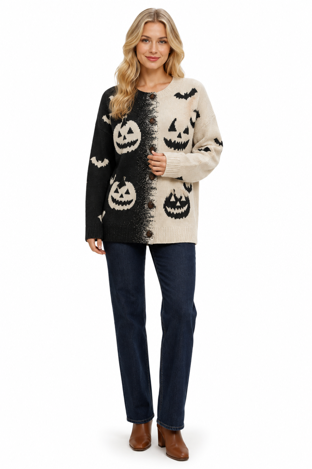 Split Pumpkin Halloween vest outfit