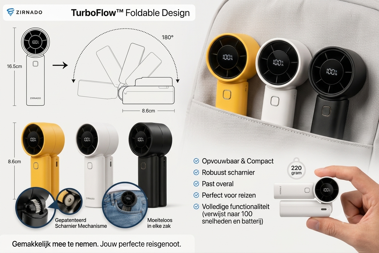 Zirnado™ TurboFlow™ – Oplaadbare Handventilator met Mistfunctie | 3 Snelheden | USB-C