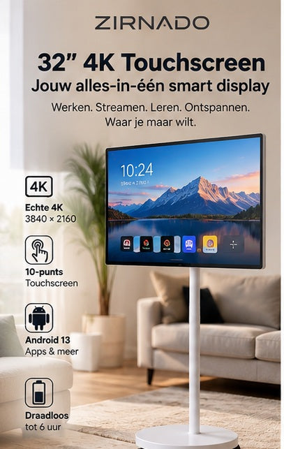 Zirnado MoveView 32 4K touchscreen op verrijdbare standaard
