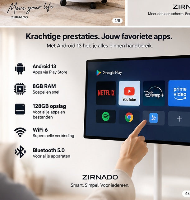 Zirnado MoveView 32 4K Android prestaties en connectiviteit