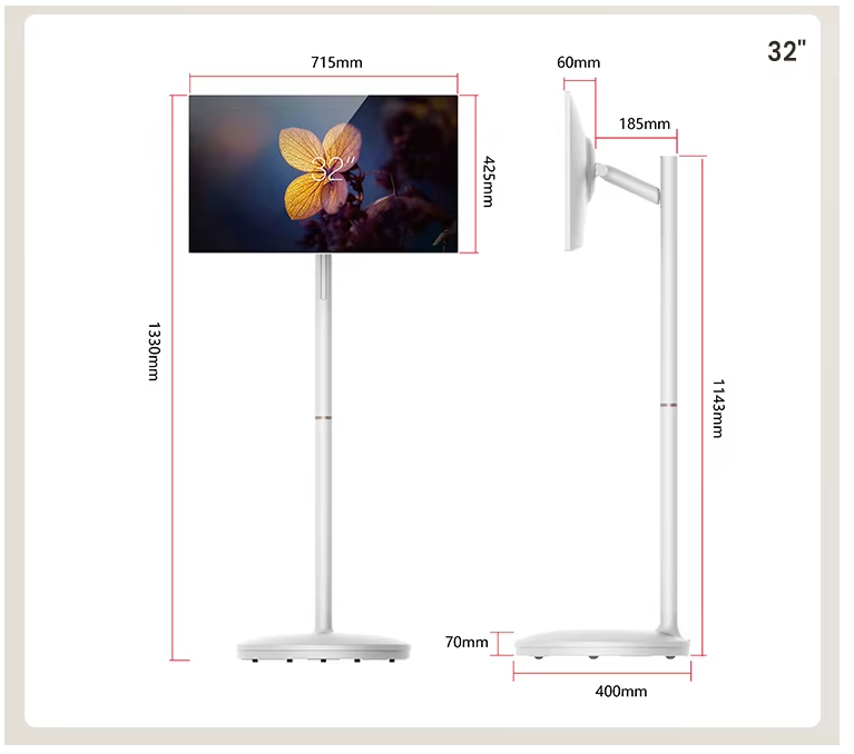 MoveView 32 inch afmetingen 715 bij 425 mm en standaard