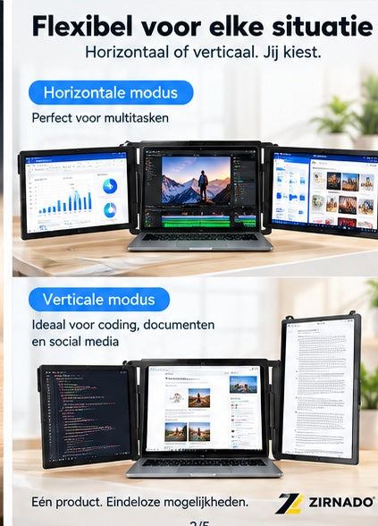 Zirnado TriView 16 Pro horizontale en verticale schermmodus