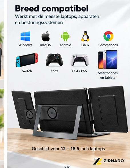 Zirnado TriView 16 Pro compatibiliteit en achterkant
