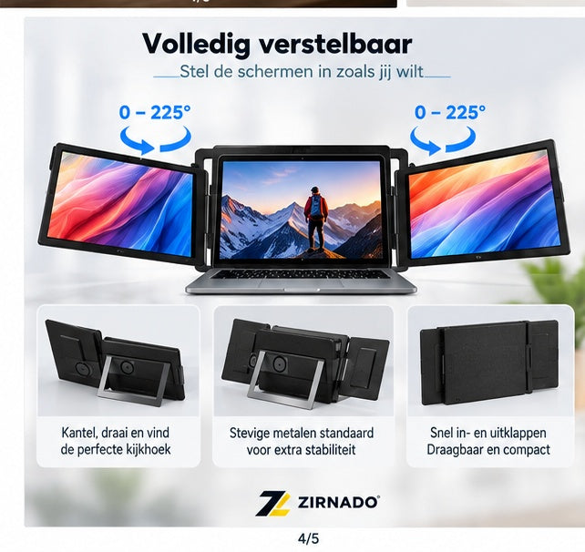 Zirnado TriView 16 Pro verstelbare schermen 0 tot 225 graden